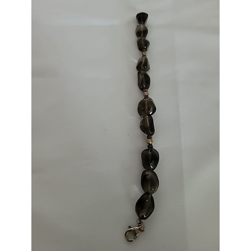 Sterling Silver Smokey Smoky Quartz Chucky Stones Bracelet 7.5"